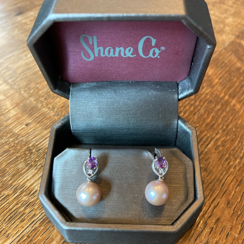 Pearl Amethyst and Diamond Earrings - New, Never Worn
